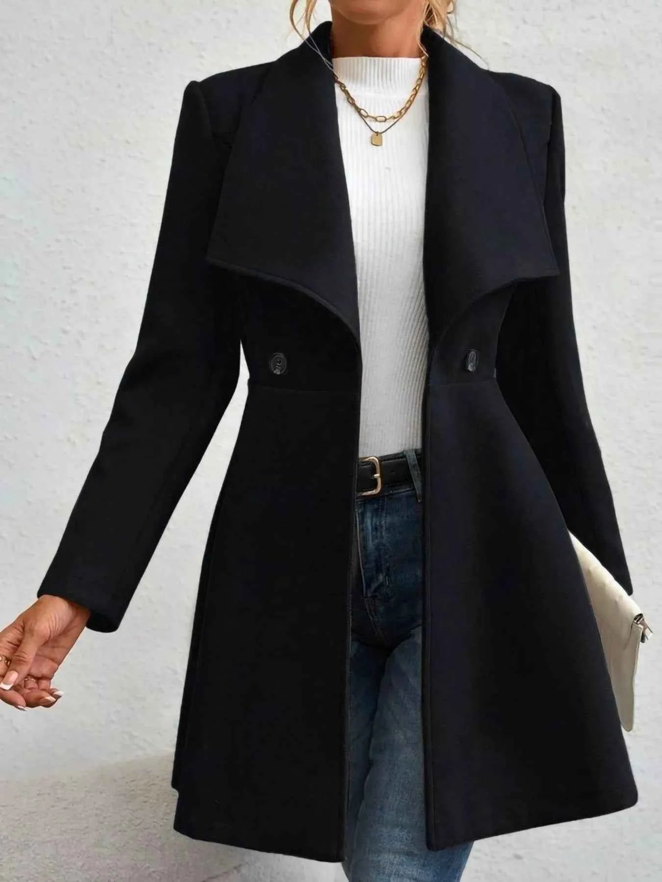 Double-Breasted Wool Blend Coat