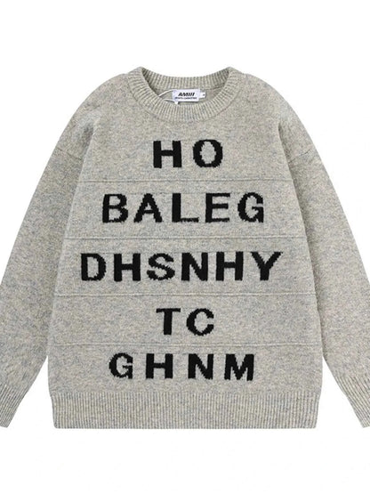 Men's Letter Ribbed Hem Round Neck Sweater