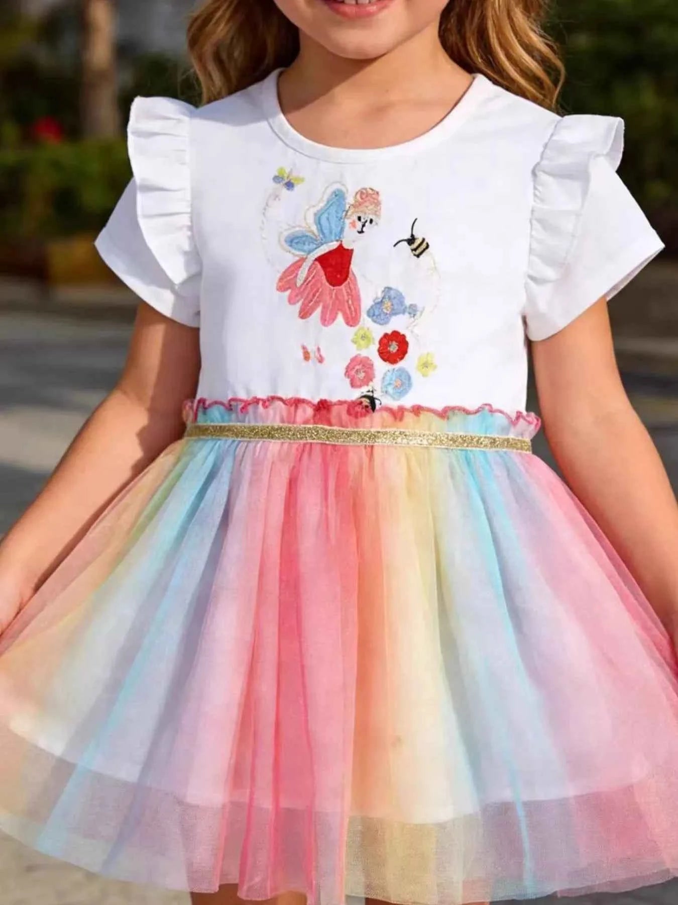 Children's Fairy Applique Rainbow Tulle Dress