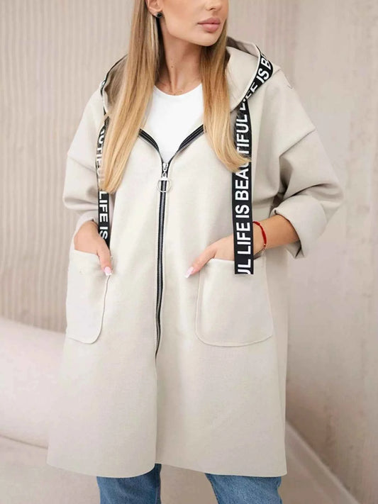 Full Size Hooded Zip-Up Longline Outerwear Plus Size