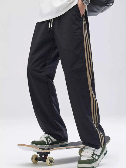 Men's Full Size Drawstring Wide Leg Pants with Side Striped Plus Size