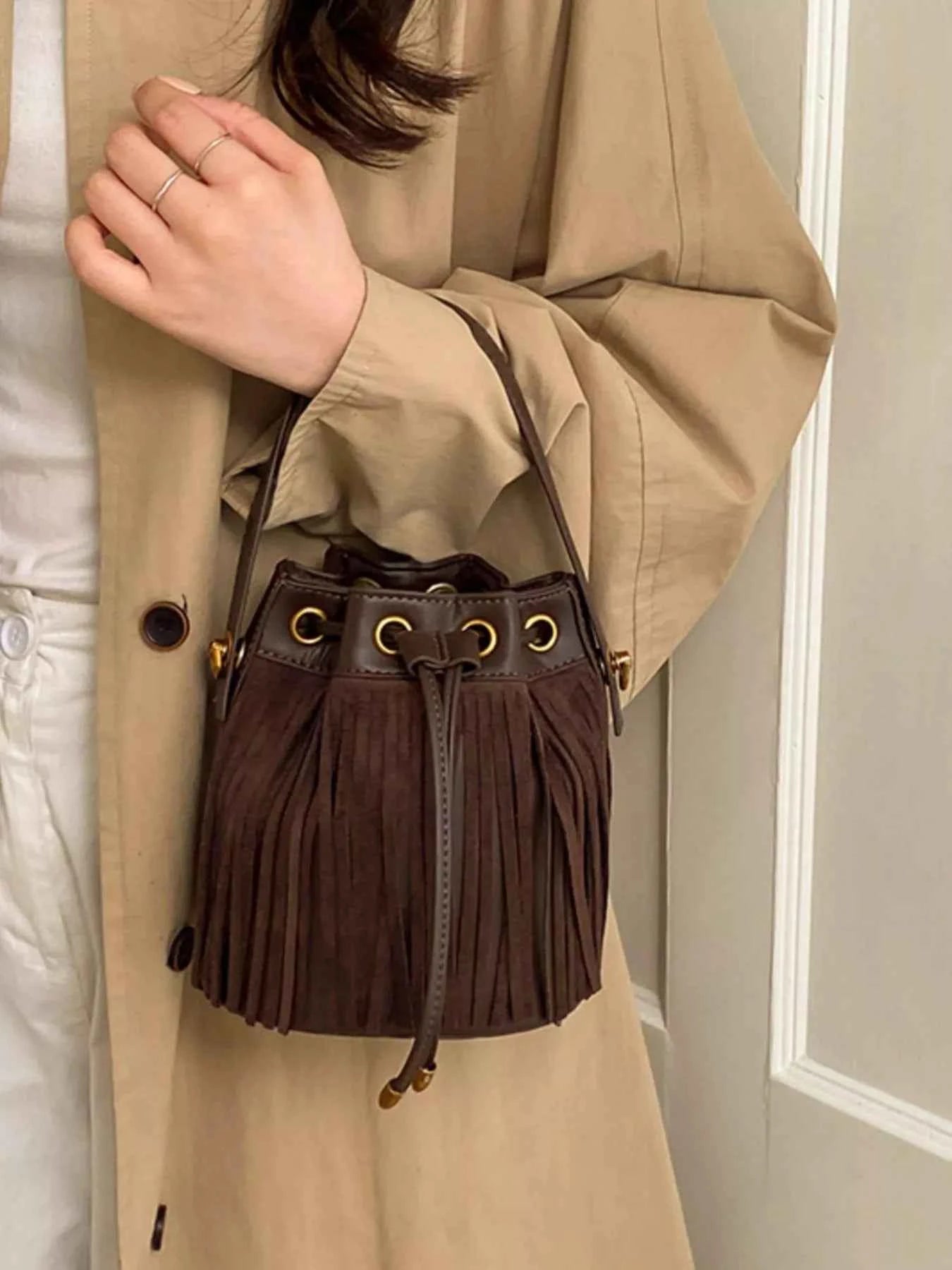 Fringe Bucket Crossbody Bag