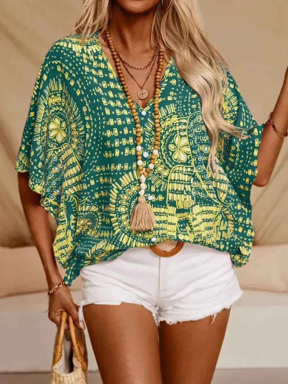 Printed V-Neck Half Sleeve Top