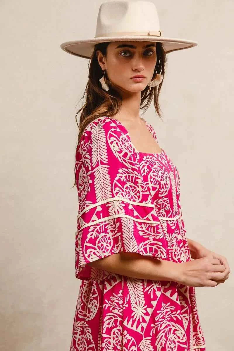 BiBi Aztec Woven Printed Contrast Binding Dress