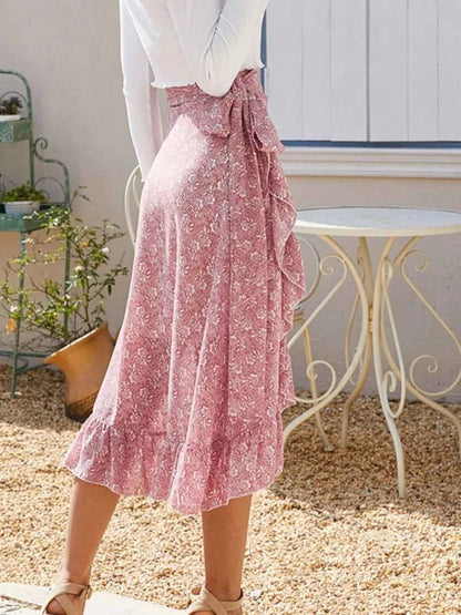 Printed Ruffled Midi Skirt