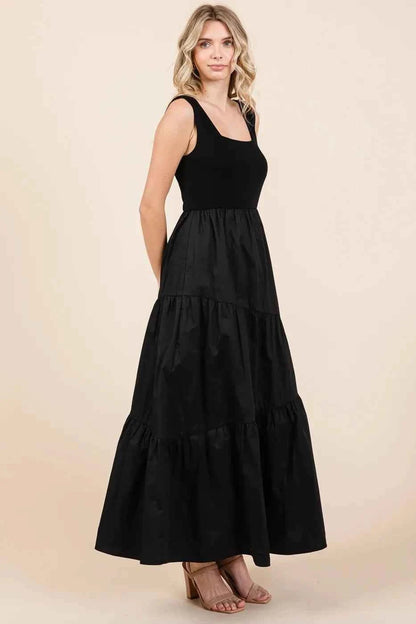 Mittoshop Mix Media Square Neck Maxi Dress