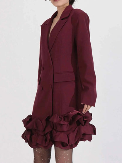 Ruffle Hem Double-Breasted Blazer Dress