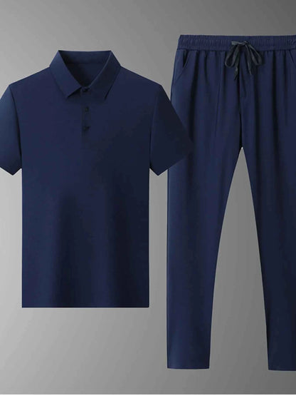 Men's Full Size Button Detail Short Sleeve Polo Plus Size