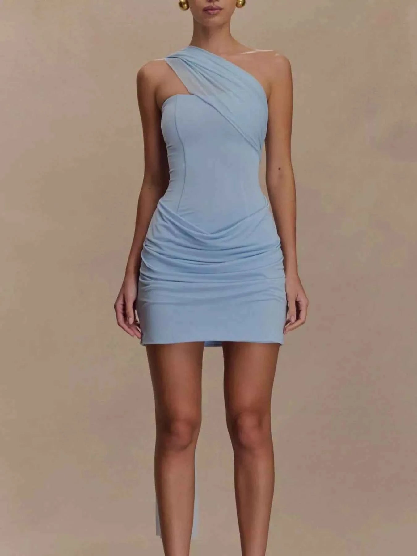 Asymmetrical One-Shoulder Ruched Mini Dress
