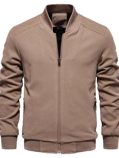 Men's Waffle Knit Baseball Collar Zip Up Jacket