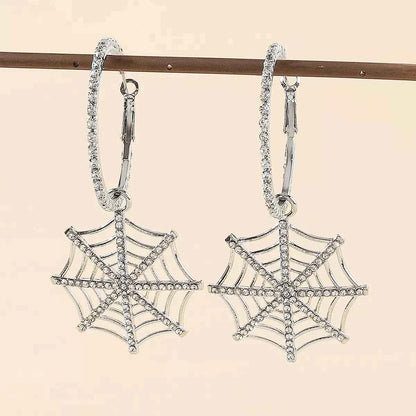 Halloween Spider Web Dangle Hoop Earrings
