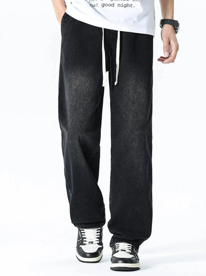 Men's Plus Size Drawstring Wide Leg Jeans