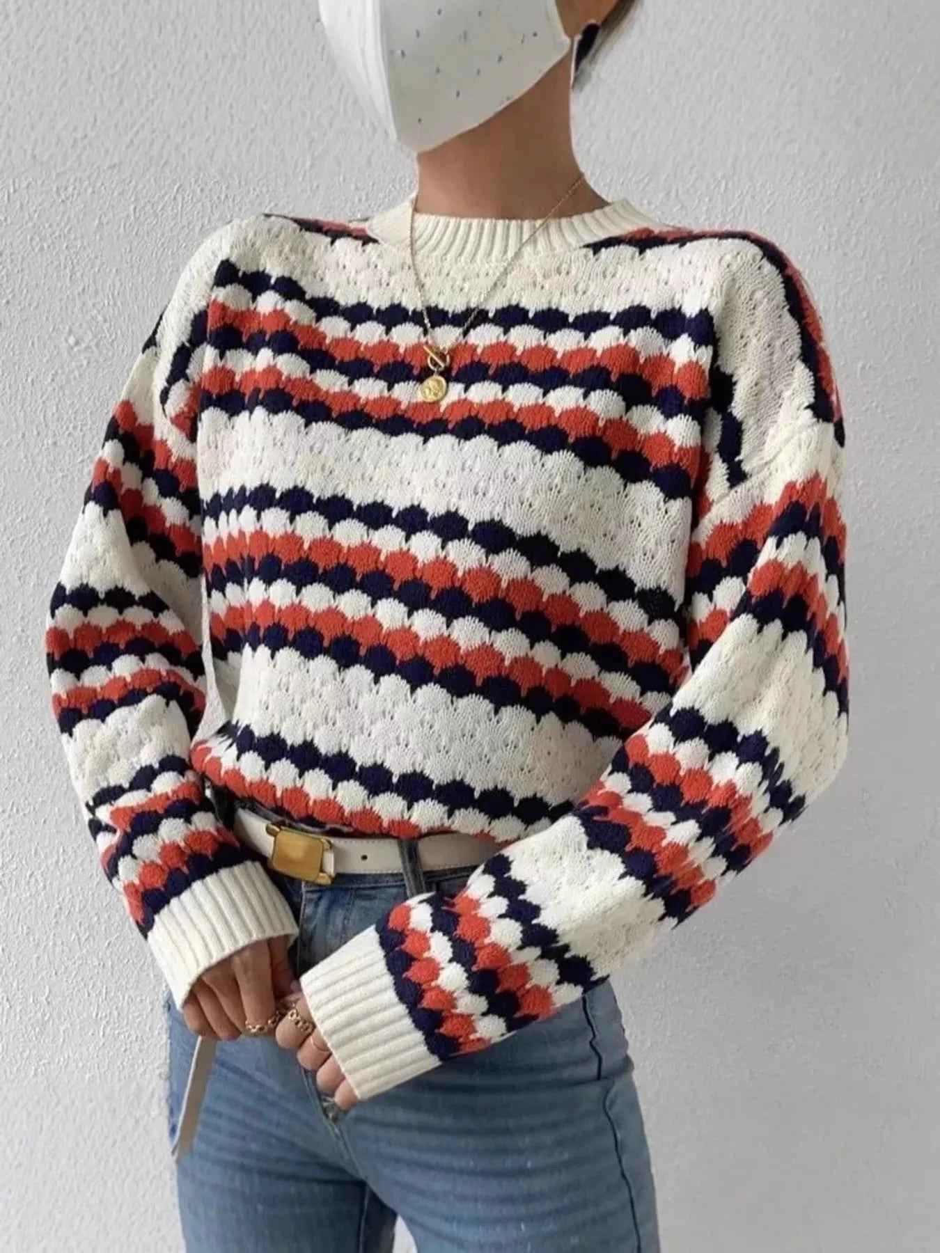 Striped Pattern Round Neck Sweater