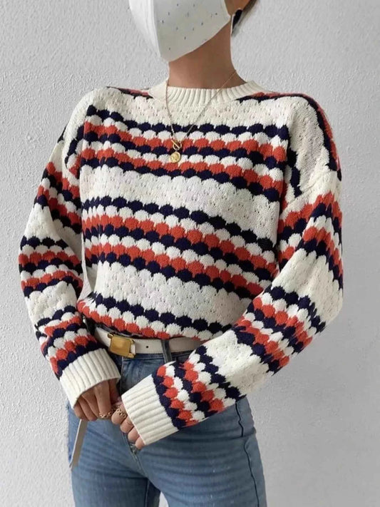Striped Pattern Round Neck Sweater