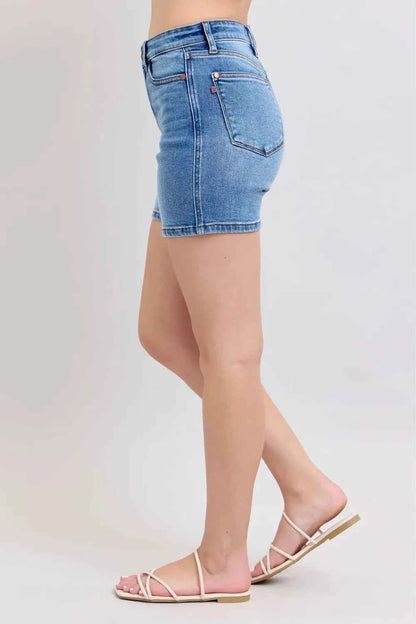 Judy Blue Full Size 2 Button Denim Shorts with Pockets Plus Size
