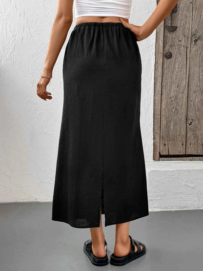 Slit Skirt with Drawstring Waist