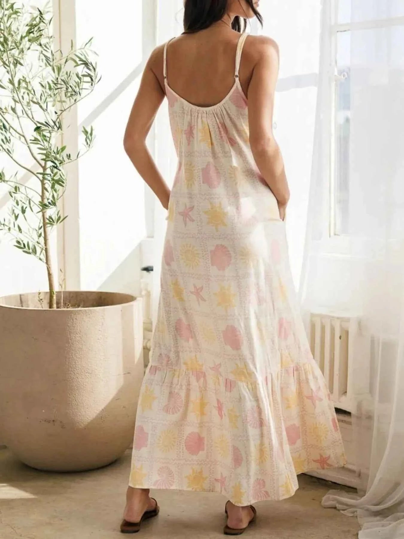 Printed Maxi Lounge Dress with Ruffled Hem