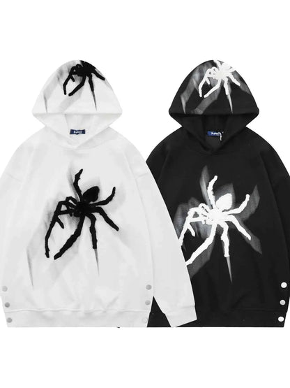 Men's Spider Graphic Oversized Hoodie with Side Button Details