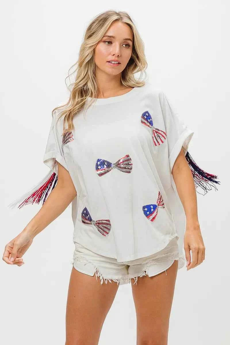 BiBi American Flag Sequin Ribbon T-Shirt