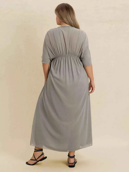 Plus Size V-Neck Flutter Sleeve Dress