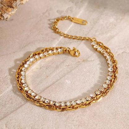 18K Gold-Plated Rhinestone Double Layered Bracelet