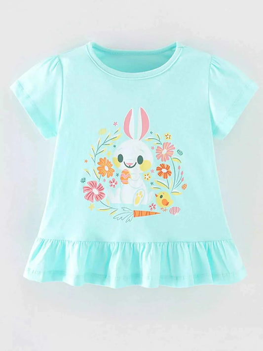 Children's Bunny Graphic Ruffle Hem T-Shirt
