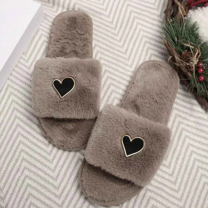 Heart Open Toe Flats Slippers