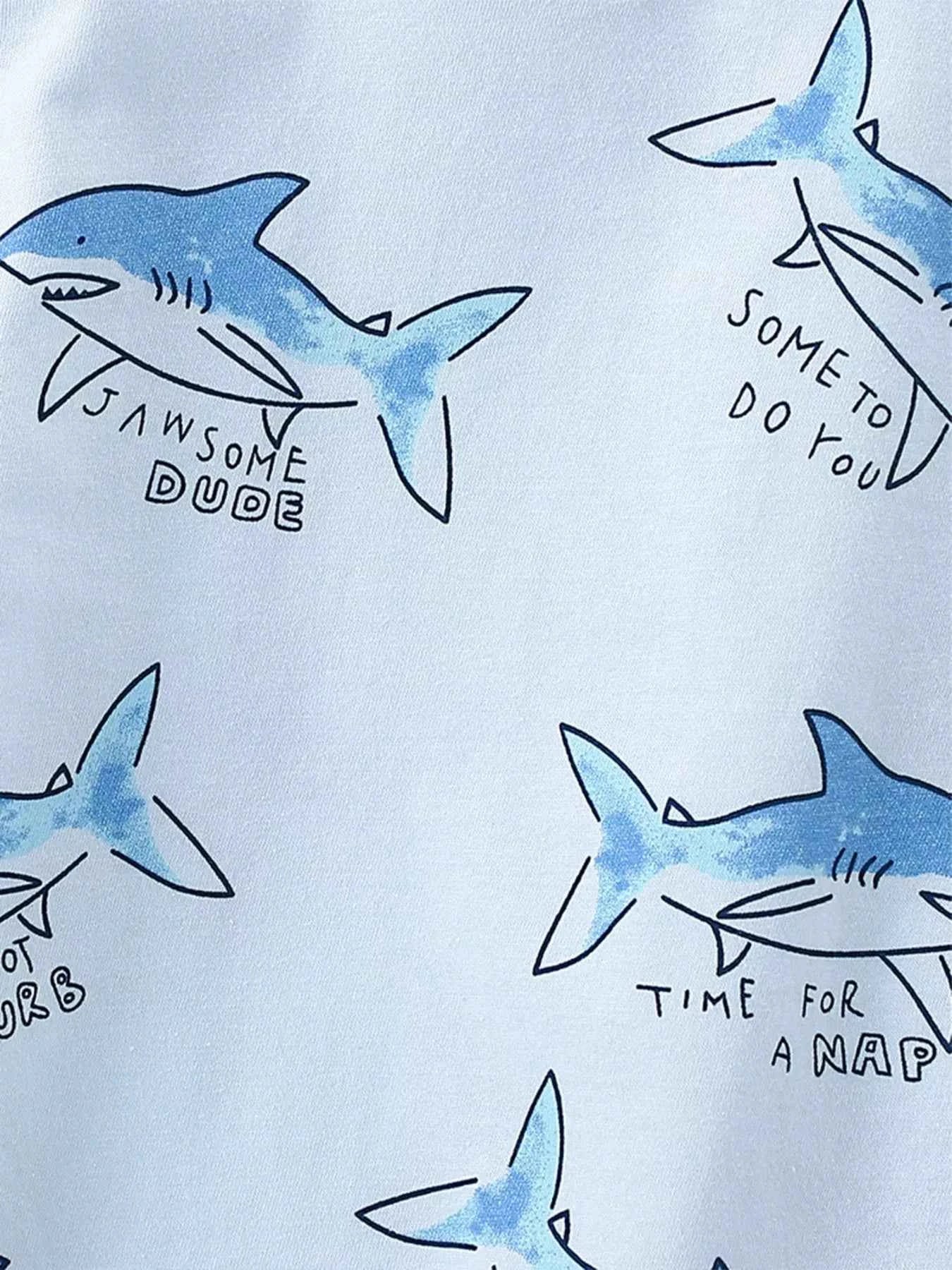 Children's Shark Print Short Sleeve Top and Shorts Set
