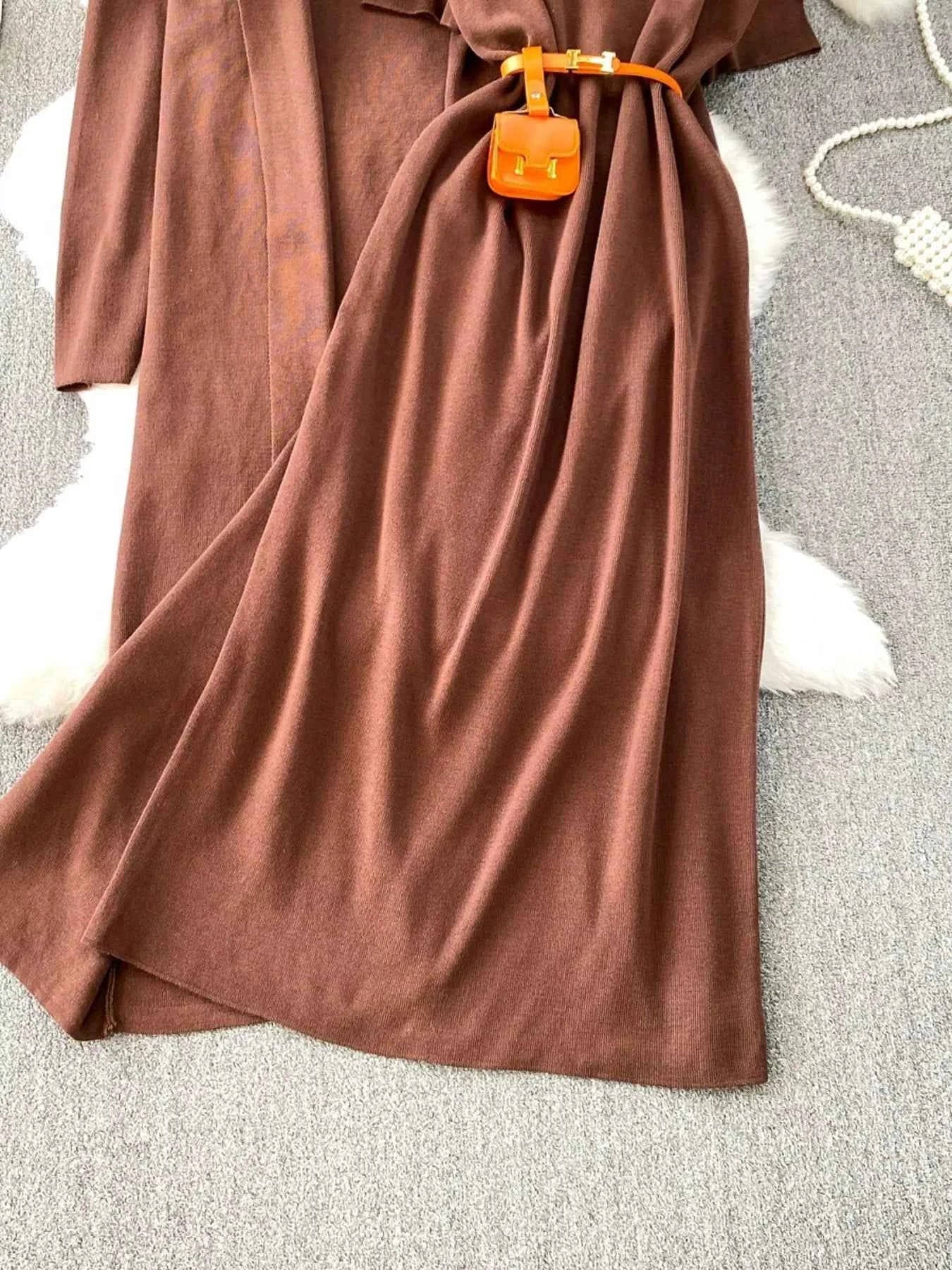 Round Neck Knitted Dress & Cardigan Set