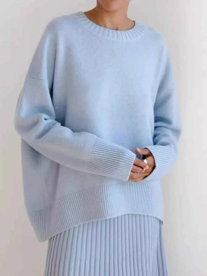 Ribbed Hem Round Neck Sweater