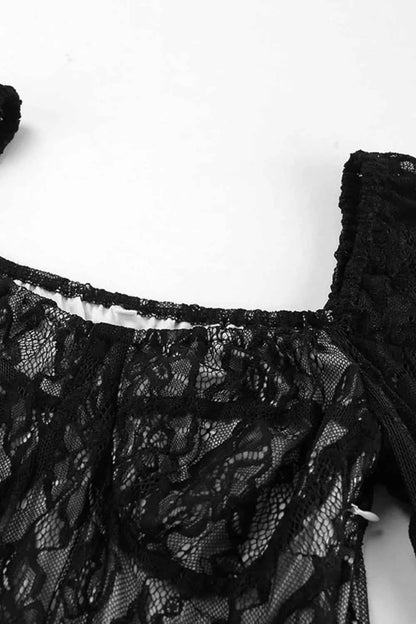 Lace Sweetheart Neck Flare Sleeve Mini Dress