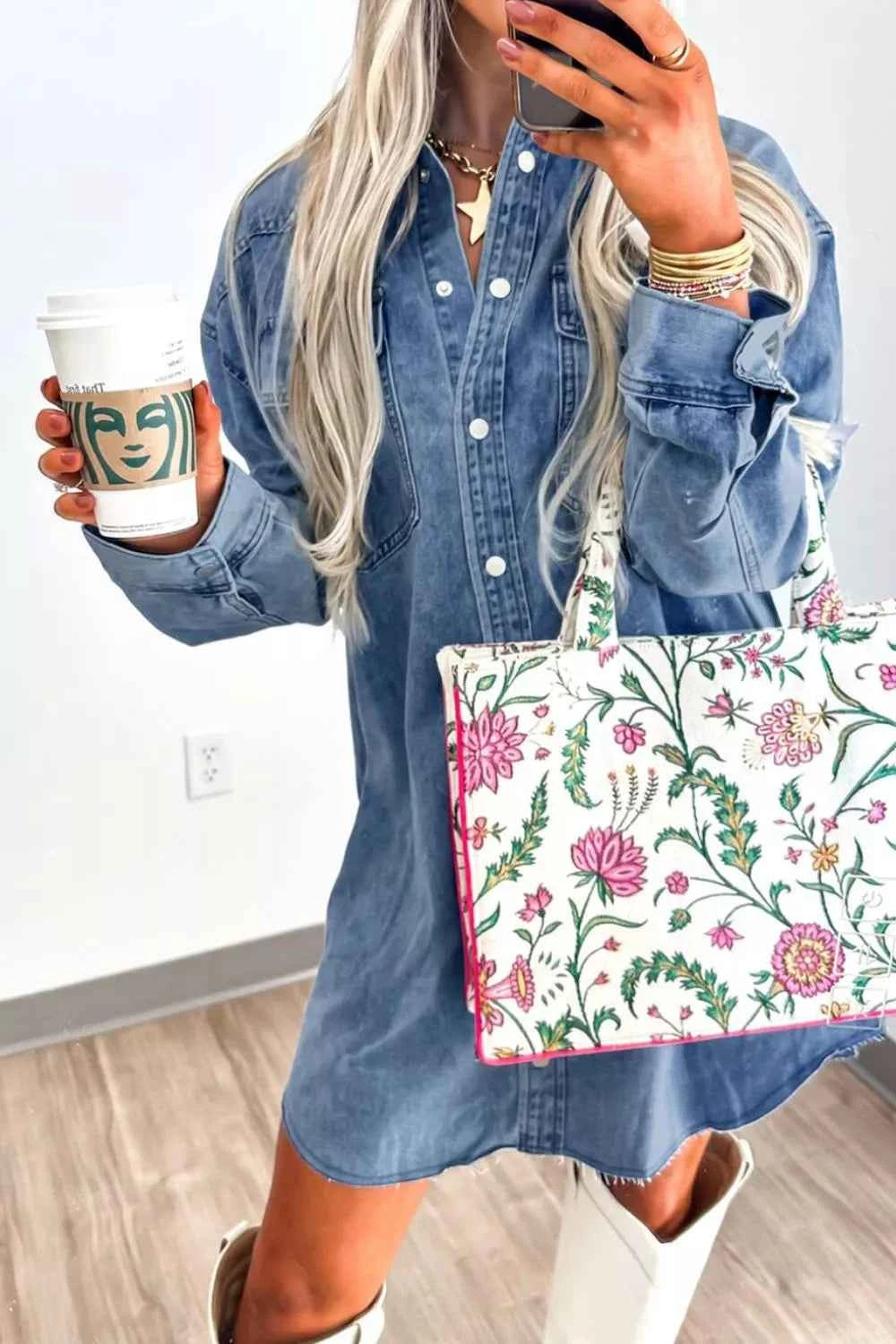 Vintage Wash Button-Down Denim Dress