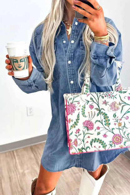 Vintage Wash Button-Down Denim Dress