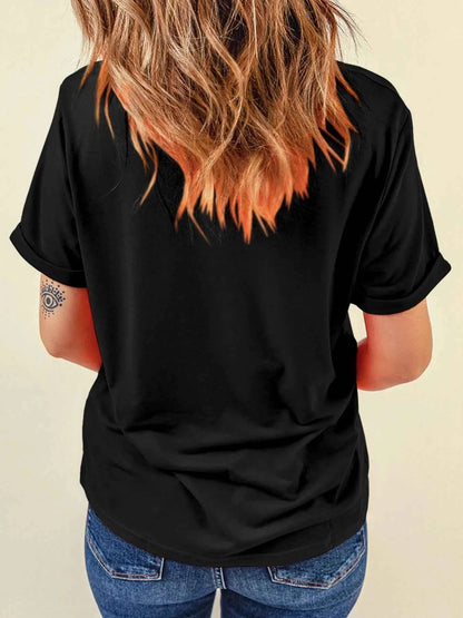 Halloween Skull Checkerboard Graphic Round Neck Tee