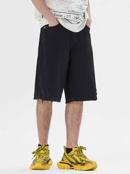 Men's Frayed Hem Denim Shorts