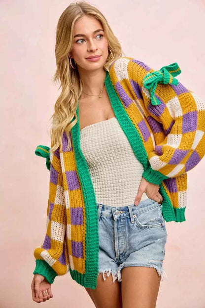 BiBi Mardigras Checker Board Front Open Cardigan