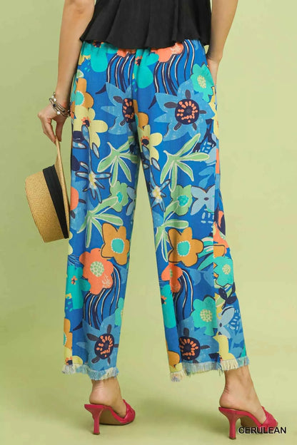 Umgee Floral Print Wide Leg Pants