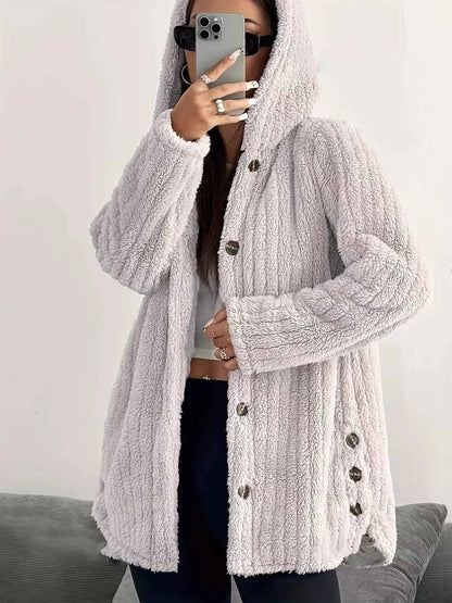 Cozy Oversized Hooded Button-Up Jacket