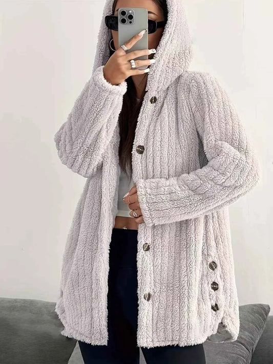 Cozy Oversized Hooded Button-Up Jacket