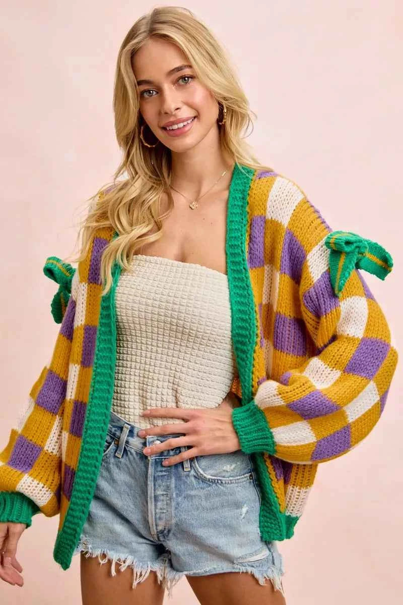 BiBi Mardigras Checker Board Front Open Cardigan