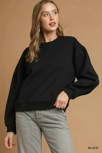Umgee Round Neck Sweatshirt with Pleated Detail