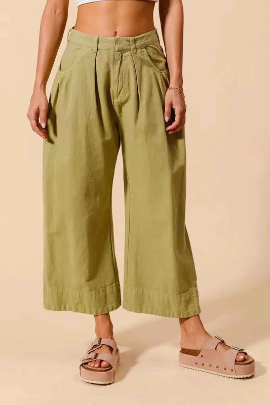 SO ME Mid Rise Wide Leg Chino Pants With Pockets