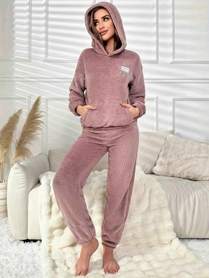 Kangaroo Pocket Long Sleeve Hoodie and Pants Lounge Set