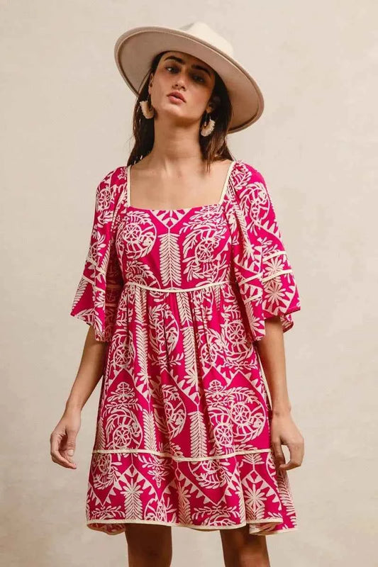 BiBi Aztec Woven Printed Contrast Binding Dress