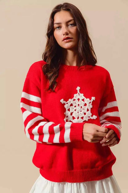 SO ME Christmas Snowflake Crochet Embellished Sweater