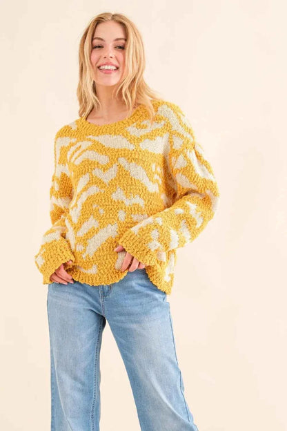 And The Why Full Size Textured Pattern Contrast Sweater