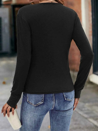 Ruched Surplice Long Sleeve T-Shirt