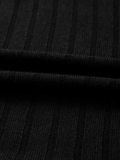 Frilled Neck Ribbed Knit Patchwork Long Sleeve Mini Dress