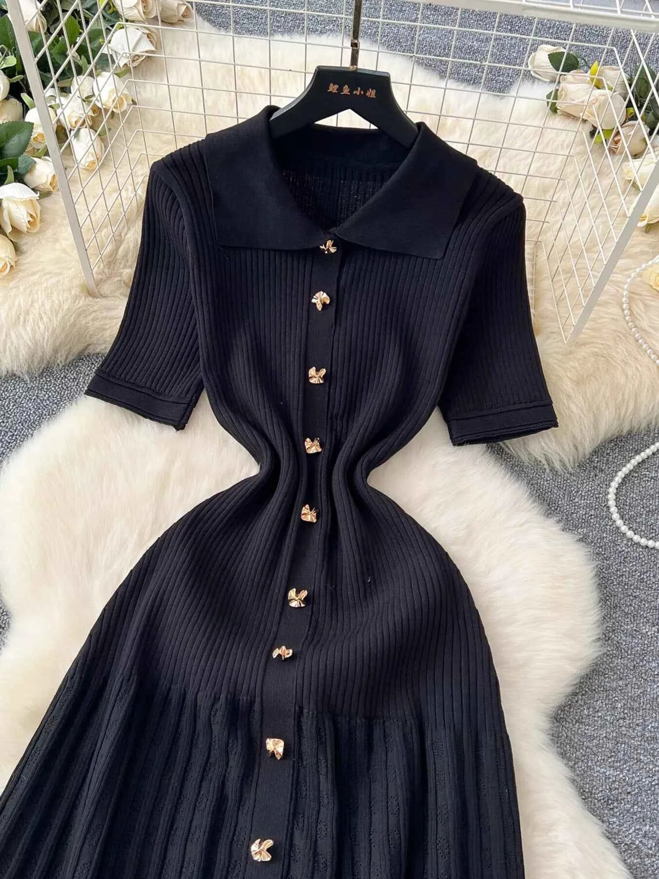 Button Front Short Sleeve Knit Dress