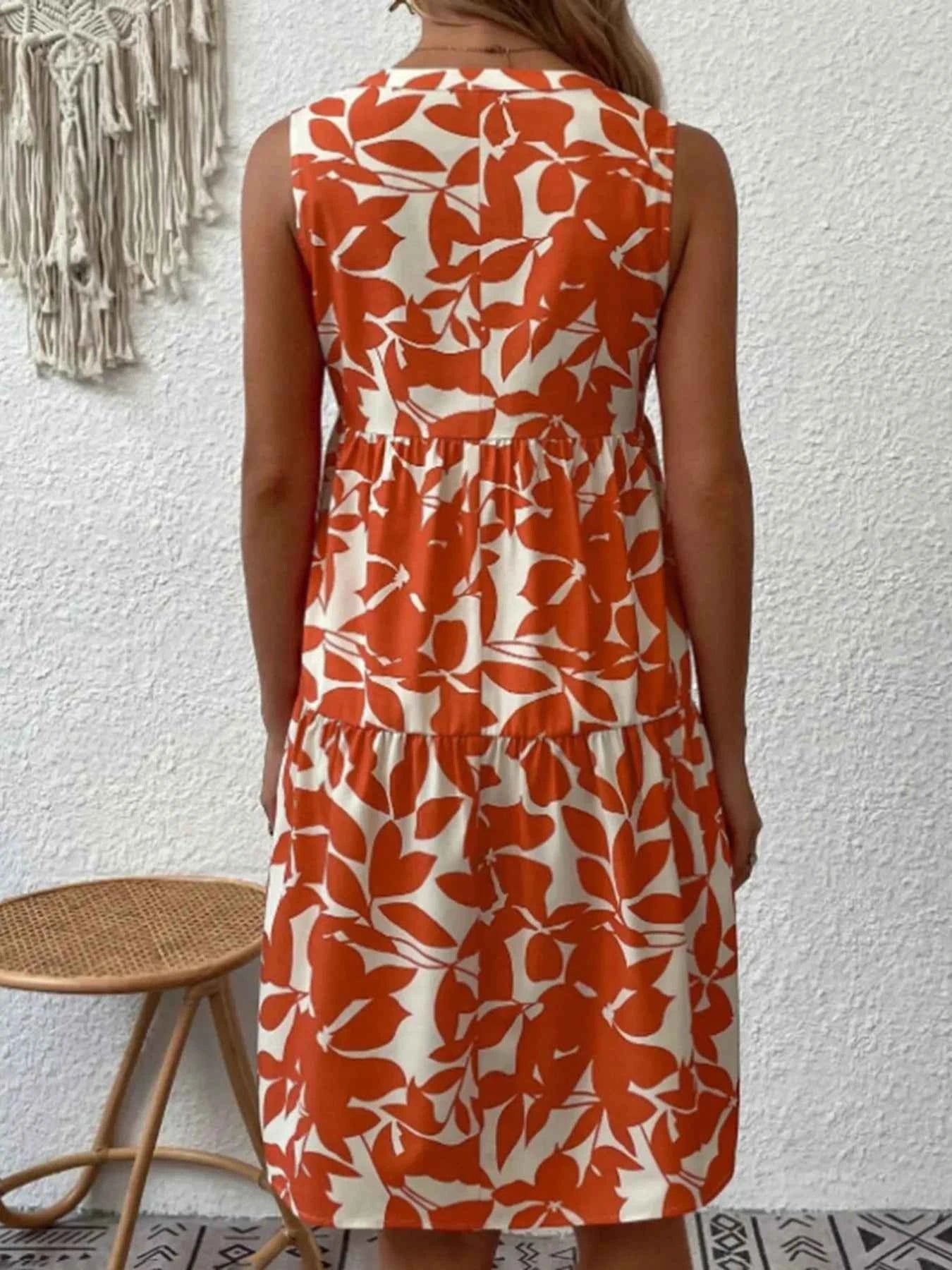 Printed V-Neck Sleeveless Mini Dress